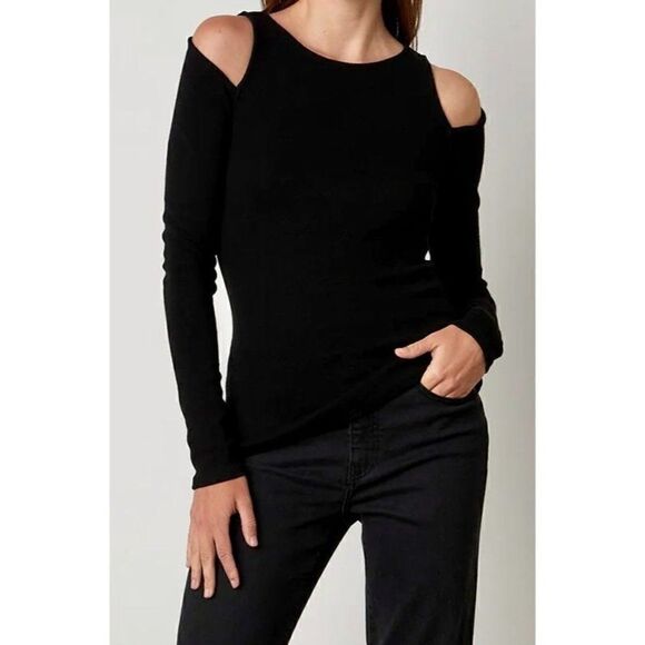 Velvet by Graham & Spencer NWT Cold Shoulder Sweater in Black Size S - Picture 1 of 5
